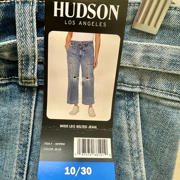 Hudson Women’s Belted Jeans Size 10 Blue Wide Leg Stretch Denim Relax Fit (NEW) - Picture 14 of 15